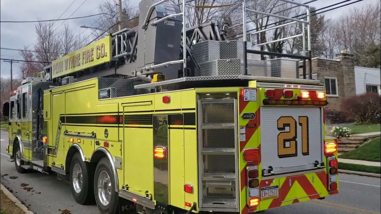 Penn Wynne Fire Company Ladder 21,Engine 21 and Rescue 21 Responding