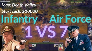 Infantry 1 VS 7 Air Force Hard Bots AI map Death Valley C&C Generals Zero Hour Gameplay