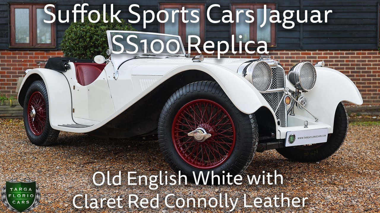 4K] Suffolk Sports Cars Jaguar SS100 replica in Old English White with  Claret Red Connolly Leather 