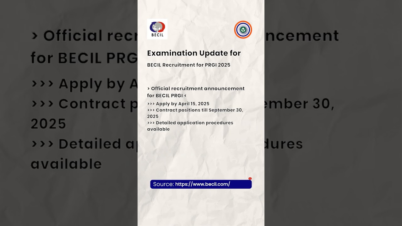 🔔 Government Job Alert!: 📢 BECIL Recruitment for PRGI 2025