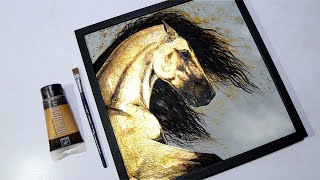 How to / Horse Acrylic Painting / Step By Step Tutorial / Gold Leaf Painting / Abstract Art screenshot 1
