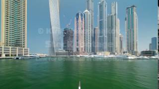 Boat trip on the ship-restaurant by the channel in Dubai Marina. Dubai, UAE timelapse hyperlapse
