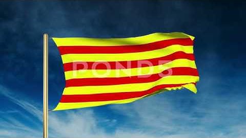 Catalonia Flag Slider Style. Waving In The Win With Cloud Background Animation