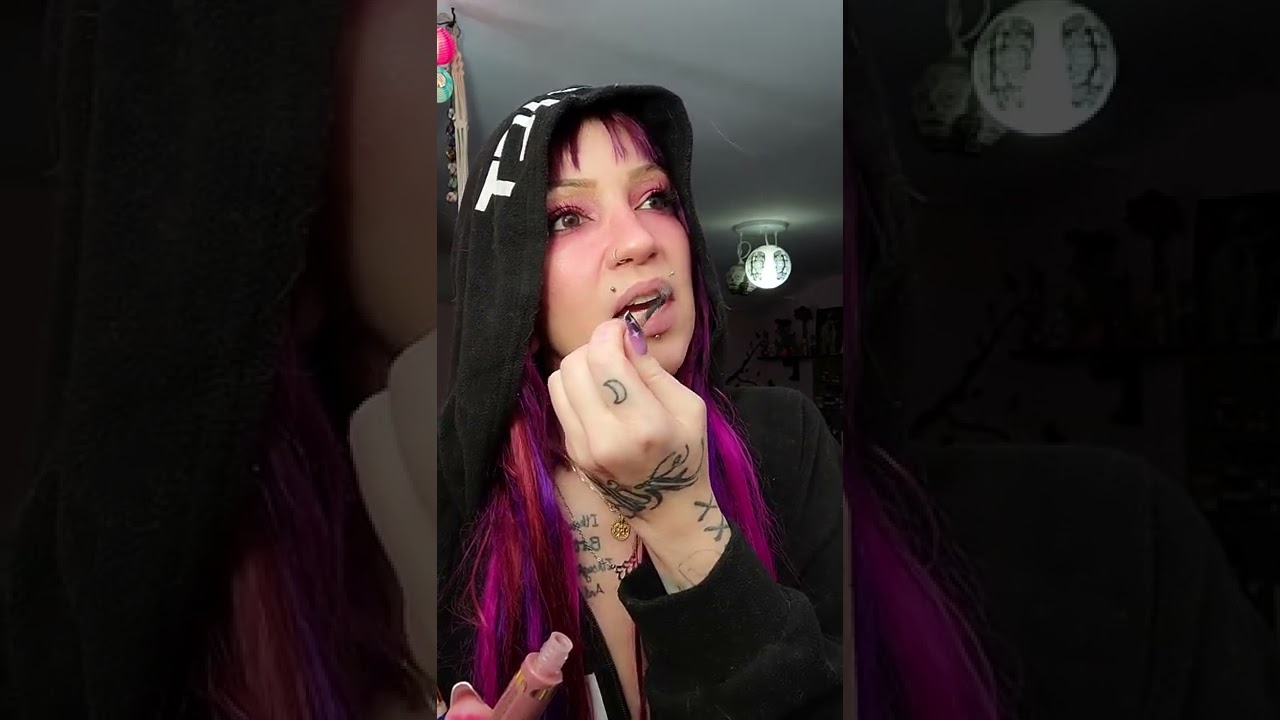 A nude shimmery lip with Blush Lipsense and pink prism gloss