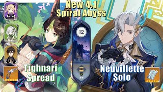 C1 Tighnari Spread & C0 Neuvillette Solo | 4.1 Spiral Abyss | Floor 12 9 Stars | Genshin Impact