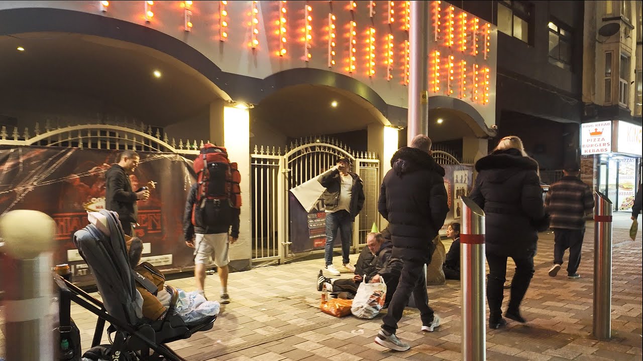 Saturday Night Blackpool Busy Town Centre