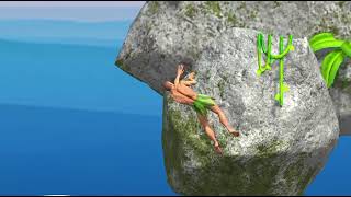 A difficult game about climbing man on slippery rock believe in success