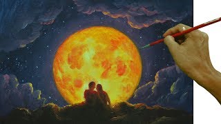 Acrylic Painting Tutorial | Silhouette Couple in Blood Moon by JM Lisondra