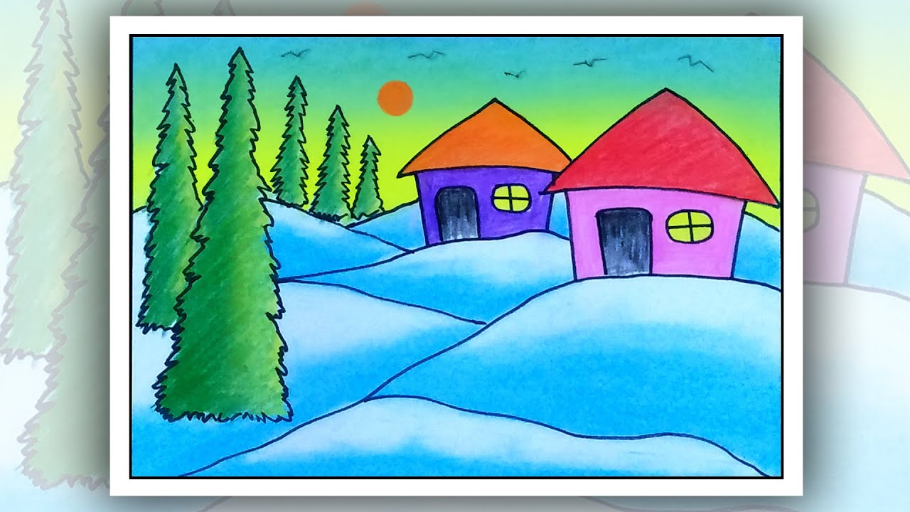 Easy Winter Season Scenery Drawing For Beginners Simple Drawing Ideas Youtube