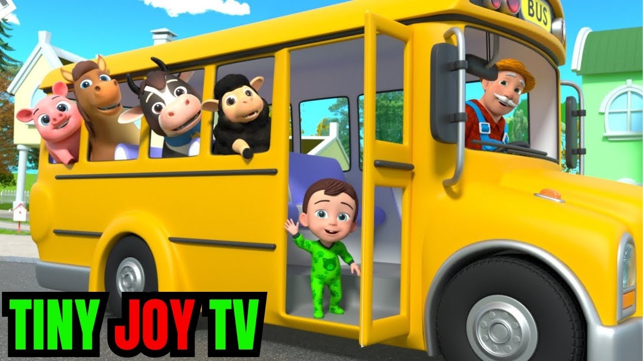 The Wheels on The Bus Song (Animal Version) | TINY JOY TV Rhymes & Kids ...