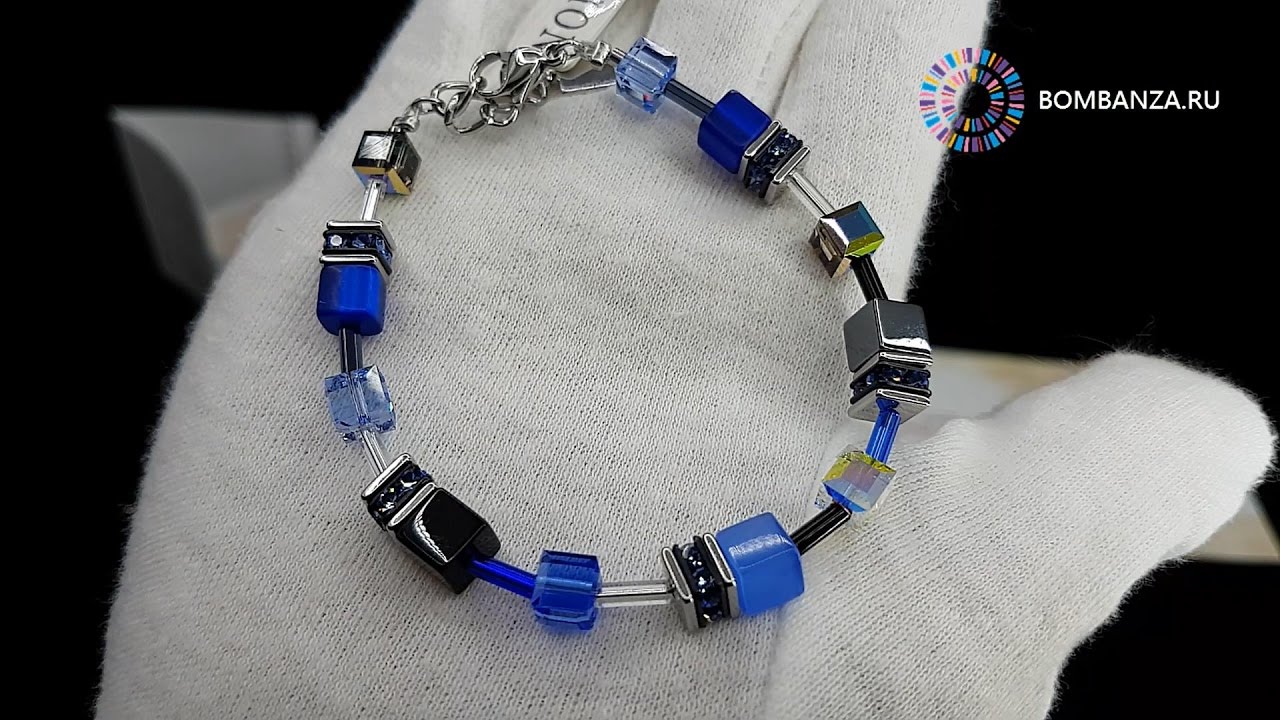 Браслет Coeur de Lion Blue-Grey Geo Cube, 4014/30-0712, Элитная бижутерия из Германии