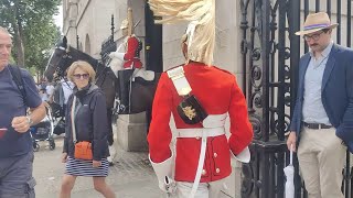 Royal Guard came to meet on duty officer Guard and scared lady tourist !!!