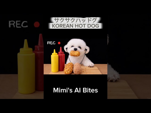 Too Cute to Skip 😭 Mimi’s Crunchy Hotdog Mukbang ASMR もぐもぐ🐾 #asmr #cute #咀嚼音揚げ物 #mukbang #puppy