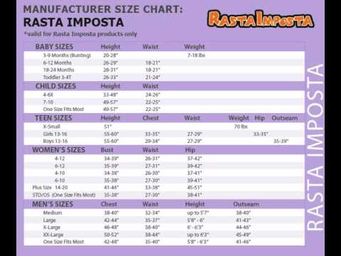 Rasta Imposta Size Chart