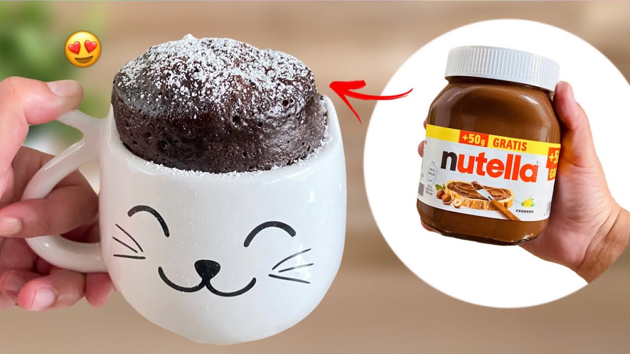 Super leckerer Nutella Schokoladenkuchen 😍 "Tassenkuchen" 1 Minute in der Mikrowelle ! (Ohne