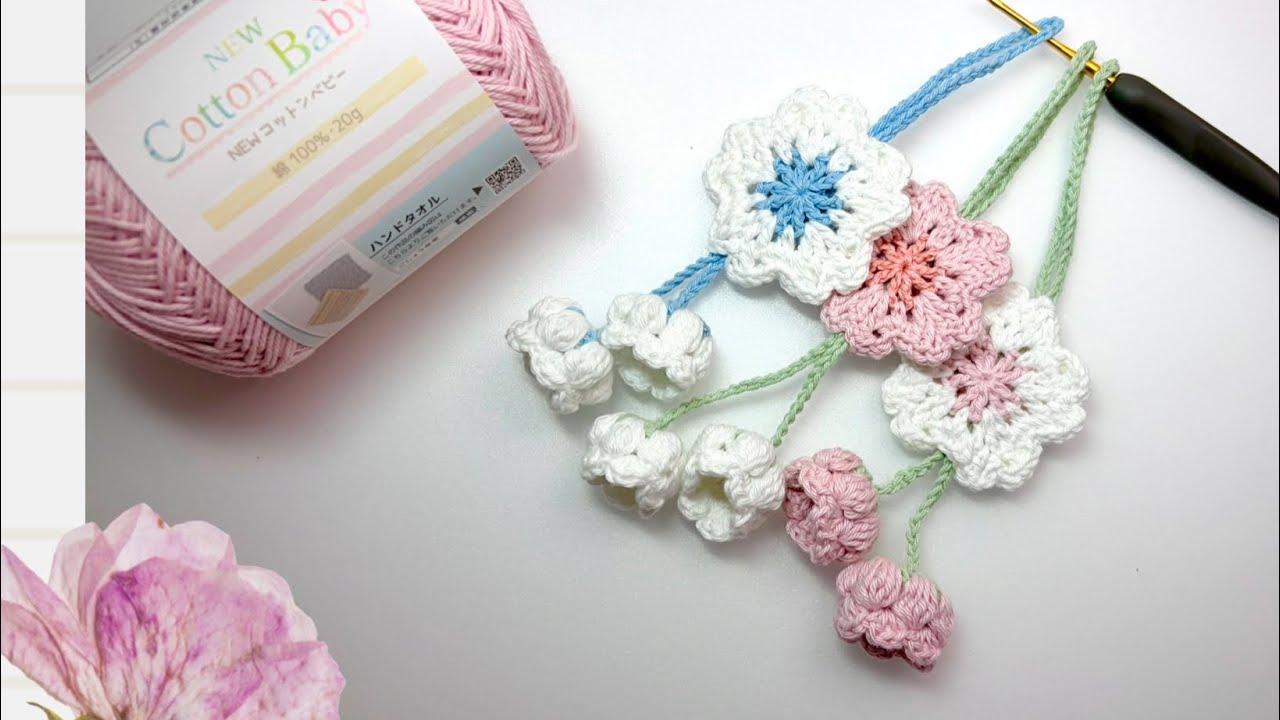 I crocheted a bag chime using cherry blossom 🌸 and lily-of-the