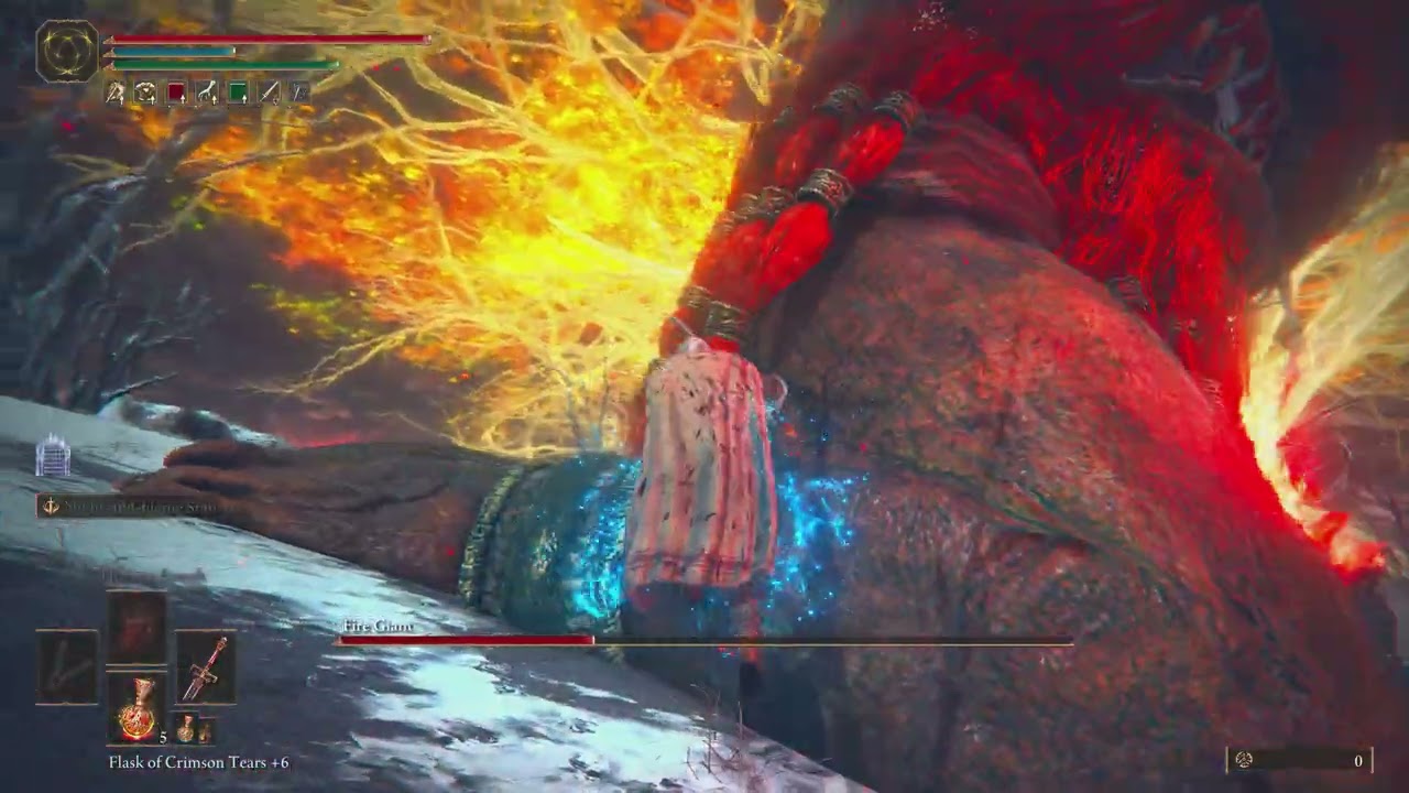 Elden Ring Fire Giant with a Broken Shoulder, a Sling, and PAiN!