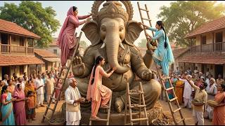 🙏 3 Village Sisters Make 30-Foot Giant Ganesh Idol ❤️Whole Village Celebrates Together #ganeshutsav screenshot 2
