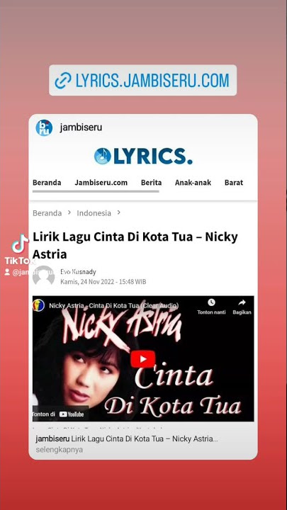 Lirik Lagu Cinta Di Kota Tua – Nicky Astria