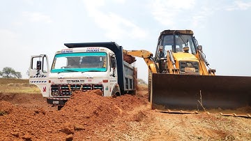 Kirlosker JCB 3DX Loading Mud In Tata 2518 Tipper -  Tata Tipper Unloading Mud For Home Construction