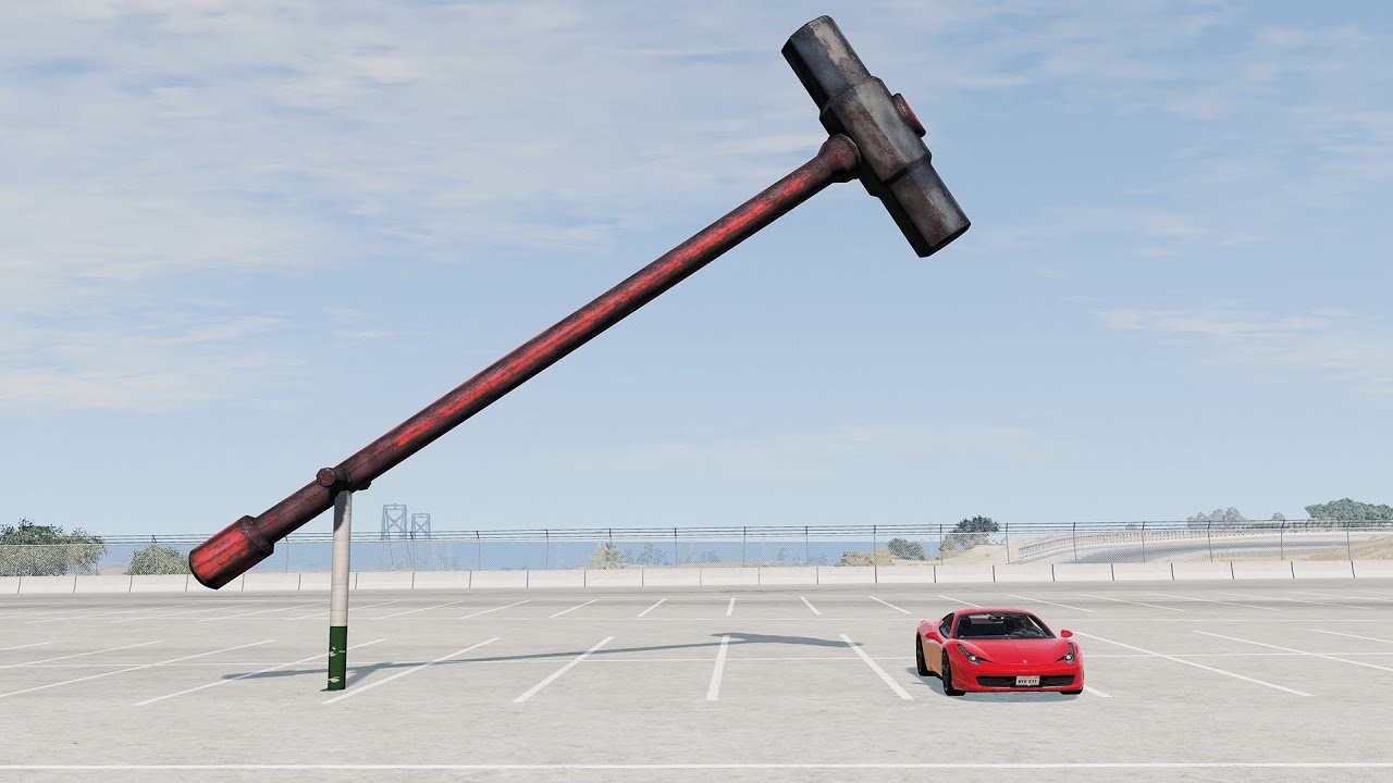 Giant Hammer vs Cars  BeamNGDrive