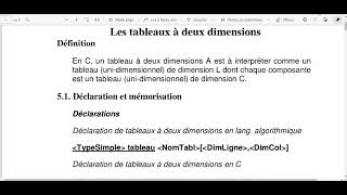 Tableaux 2D en C Matrice: déclaration, Mémorisation, initialisation et manipulation-cour et pratique