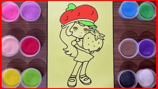 Tô Màu Tranh Cát Cô Bé Bánh 🍰 Dâu Dễ Thương-Colored Sand Painting Strawberry Cake Girl Cute