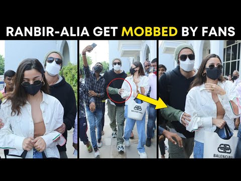 Ranbir Kapoor-Alia Bhatt get MOBBED by fans at Jodhpur airport | Ranbir PROTECTS Alia in VIRAL video