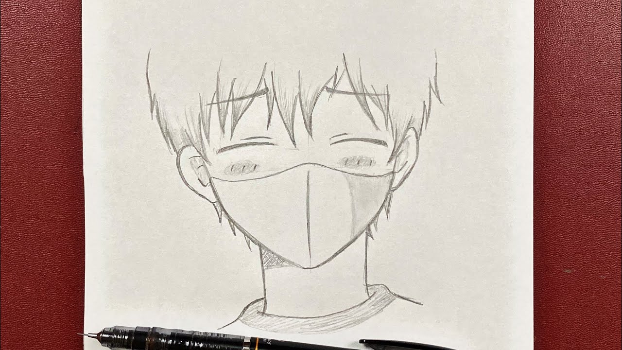 Easy anime drawing | how to draw cute boy wearing face mask step-by-step -  YouTube