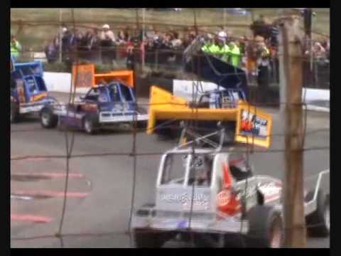 Brisca F1 Stock Car Racing Buxton 1-8-10 Semi Final Smith wins Harris Crash Hines Lund