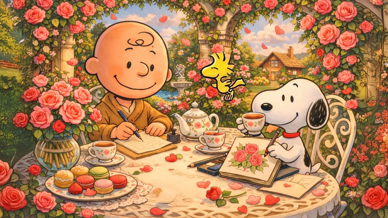 Джазовое чаепитие в розовом саду 🌹 Уютная музыка в стиле Снупи и Чарли Брауна ☕ Доброе утро