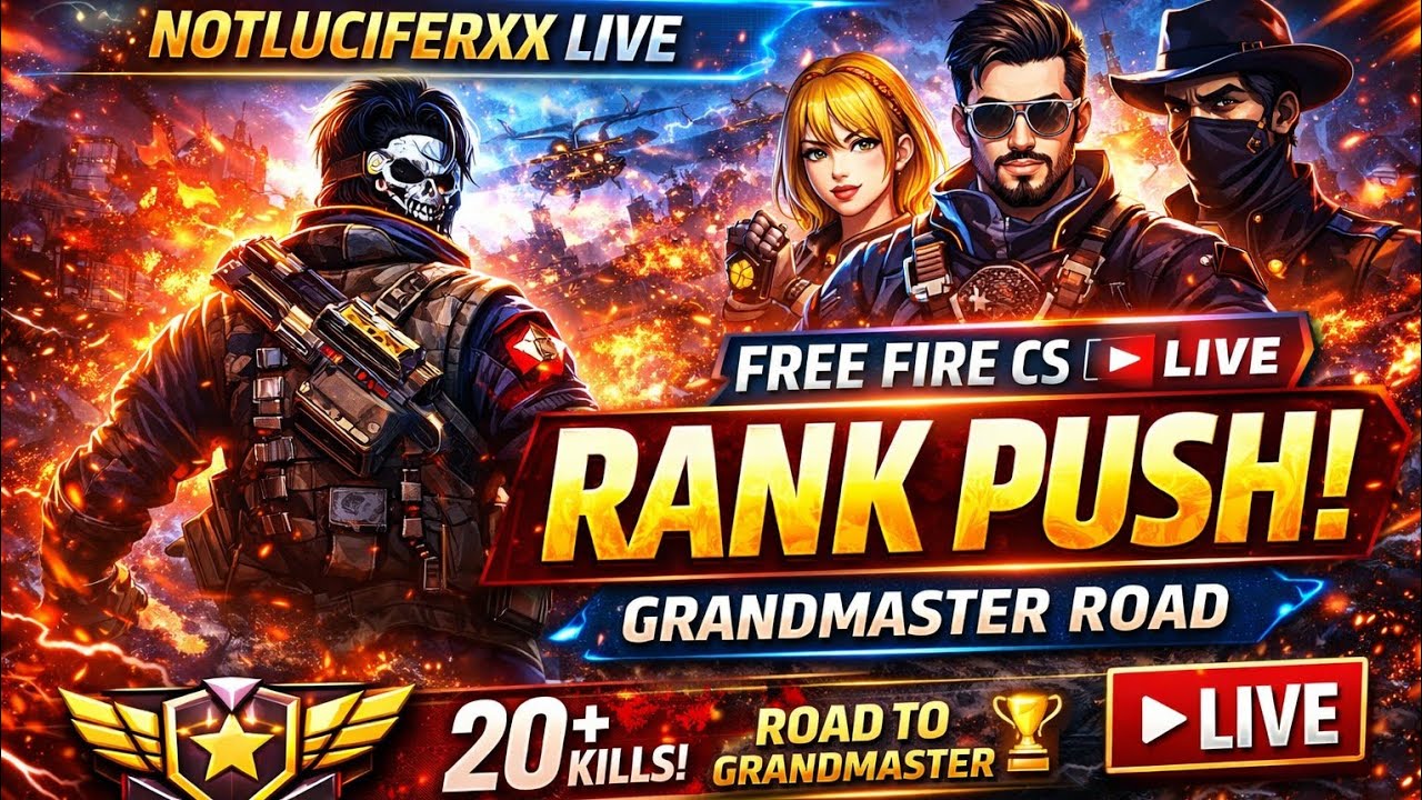 NOTLUCIFERXX LIVE 🔴 FREE FIRE CS RANK PUSH | GRANDMASTER ROAD | FULL ...