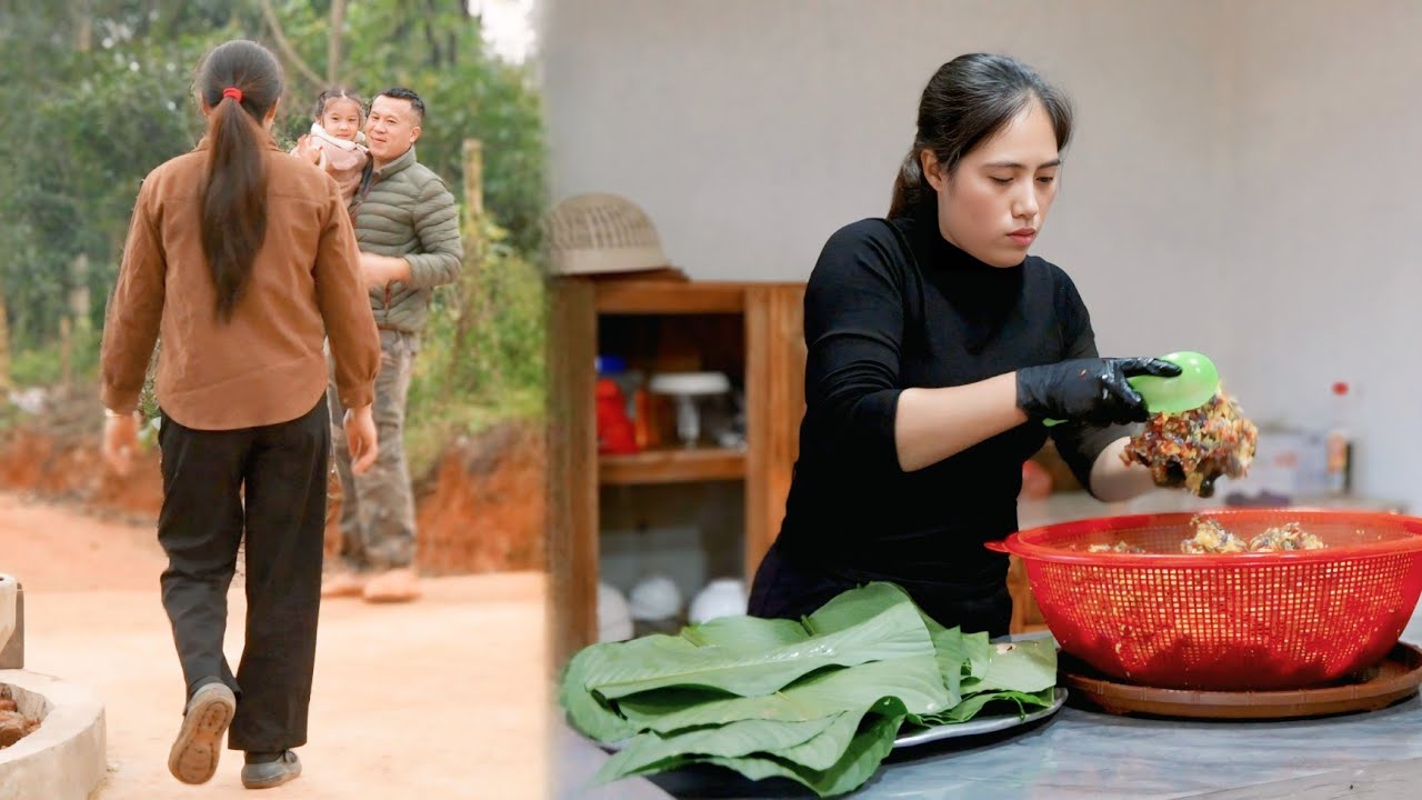 Son and Nhi returned to visit their grandparents. Huong made colorful sticky rice to sell.