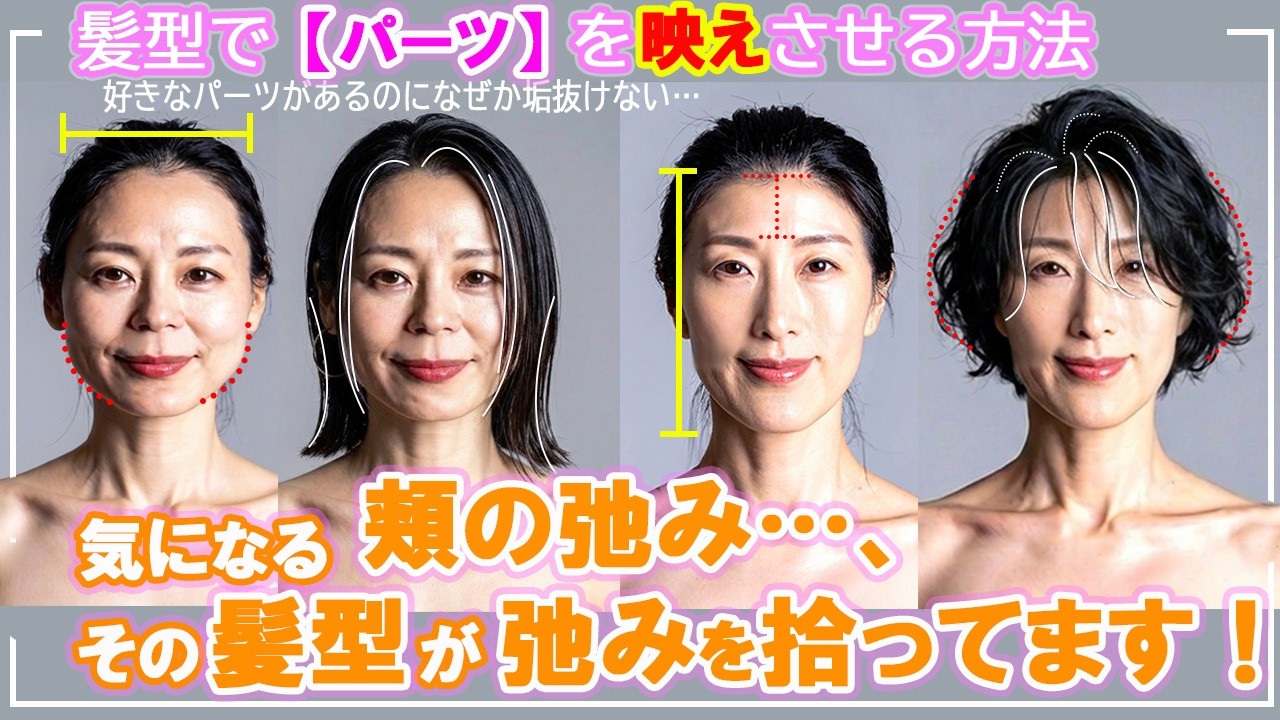 【40代~髪型】あなたの"パーツ"、ちゃんと活かせていますか? 1.化粧品のCMは、なぜ薄い前髪が多いのか? 2.派手顔 VS 薄顔 3.重心とバランス アラフォー以上が知るべき顔タイプ別戦略!!