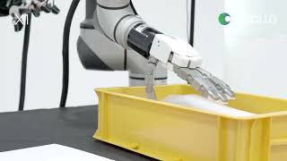 Humanoid Robotic Hand Picking Up Paper From A Surface
