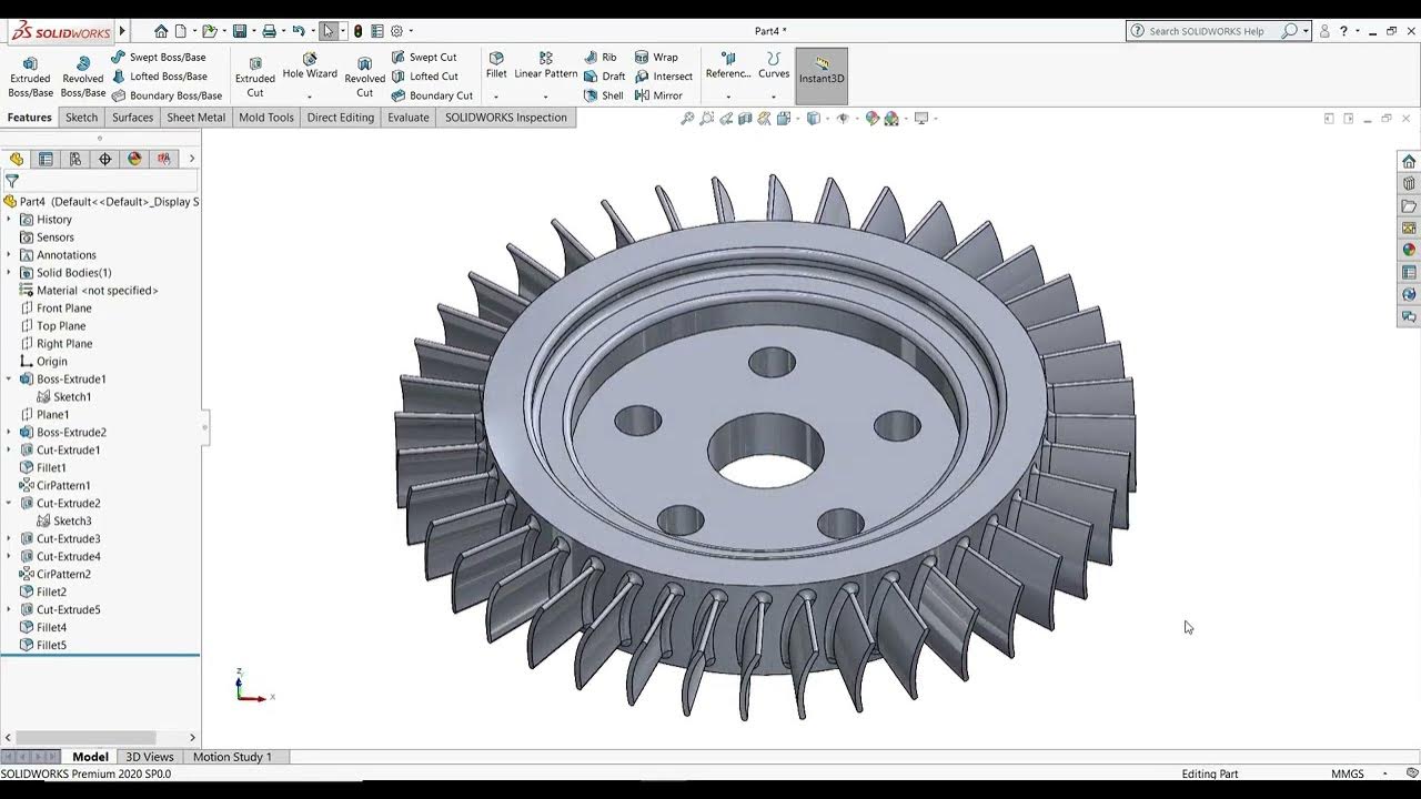 SolidWorks Tutorial 64 3D Model Basic Beginners Compression Fan