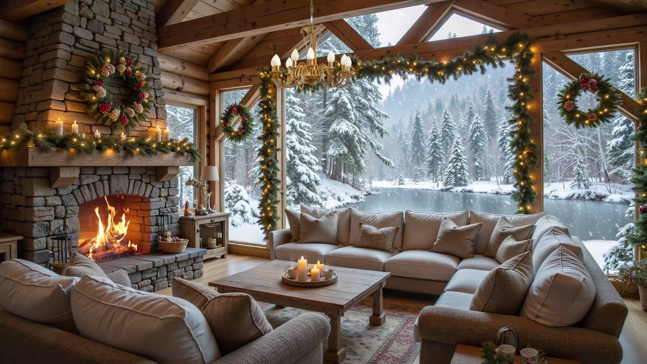 Relaxing Winter Ambience at Cozy Fireside Porch 🔥 Soothing Piano Music ...