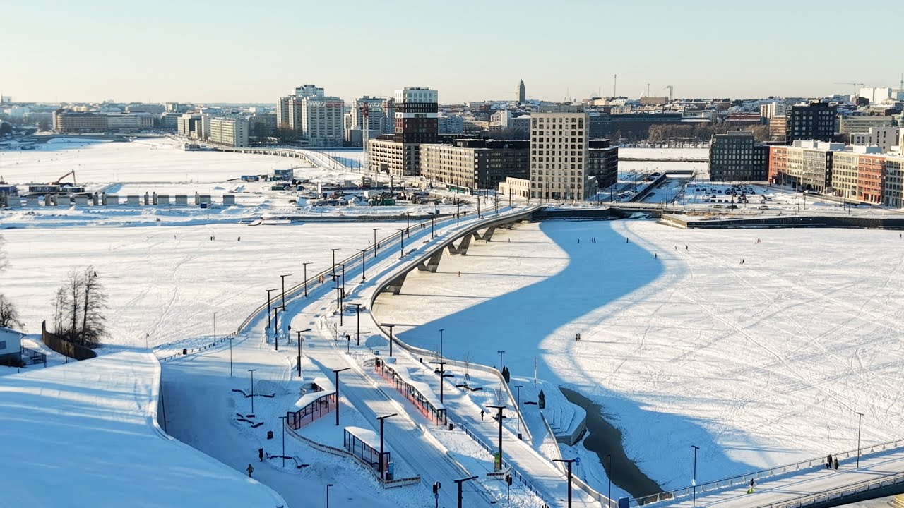 Helsinki Activities on Ice and Finkensilta Bridge is Open for Pedestrians, Feb 2026, DJI Mini 5 Pro