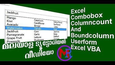 Excel Combobox Columncount And Boundcolumn Userform Excel VBA  മലയാളം വീഡിയോ