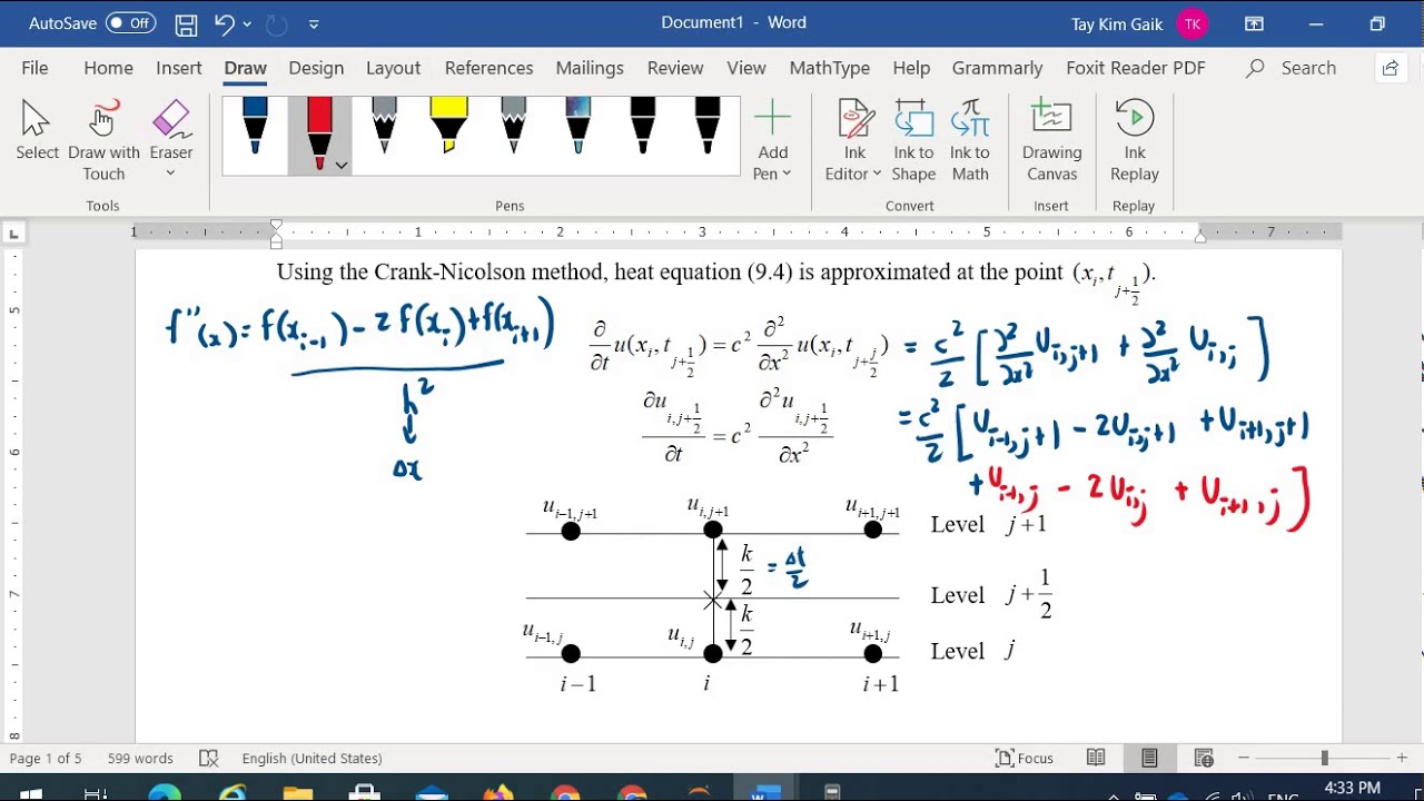 Heat Equation By Implicit Finite difference Method Using Casio Fx 570EX Heat equation by implicit finite difference method using casio fx 570ex