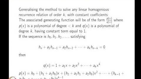 Mod-04 Lec-30 Solving recurrence relations using generating functions - Part (1)