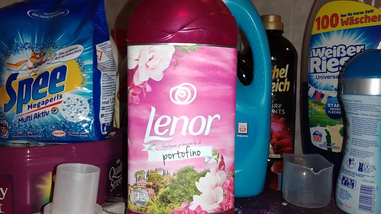 Waschmittel empfehlenswert; Spee megaperls,  Spee color pods,  Lenor portofino