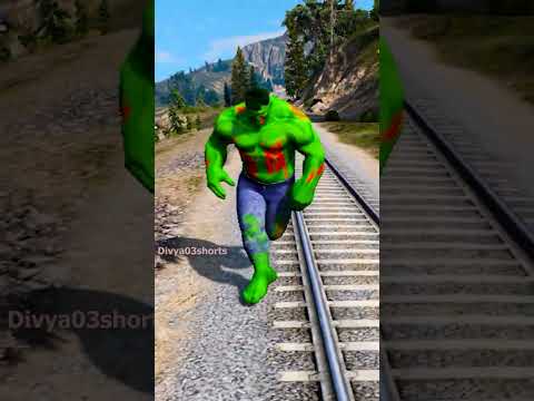 GTA V: GREEN HULK SAVING SHE HULK FROM THOMAS THE TRAIN #shorts #thomas #train