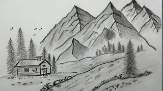 رسم منظر طبيعي ريفي بقلم رصاص Draw a rural landscape with a pencil