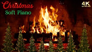 🔥 Soft Piano Christmas Music Fireplace 🎄Glimmering Glass Christmas Trees