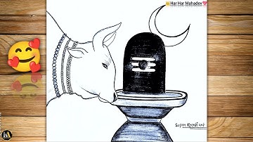 How to Draw Mahadev Shivling Pencil drawing with Nandi Cow| Mahadev drawing easy
