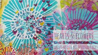 Hearts &amp; Flowers - Mixed Media Art Journal Page - Lulu Art Design Team 2018