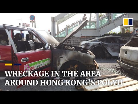 Scenes of destruction in streets surrounding besieged Hong Kong Polytechnic University