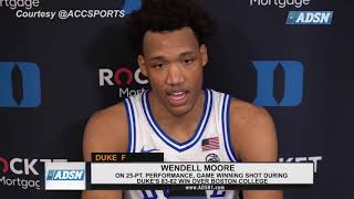 Wendell Moore reacts to 25-point performance in Duke's 83-82 win over BC