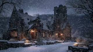 Peaceful Snowy Valley Night with Soft Wind and Falling Snow for Deep Relaxation